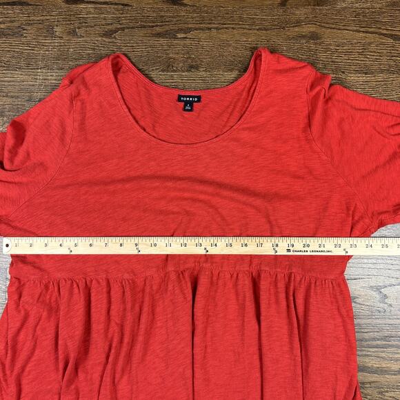 Torrid Blouse Womens 4 Red Peplum Long Sleeve Eyelet Boho Tunic Top Plus Size - Picture 4 of 8